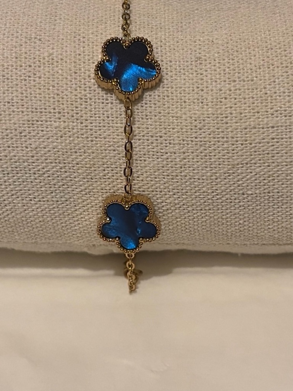 Gold Bracelet with Blue Clover Accents - Women Jewelry